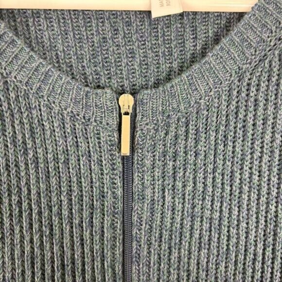 Max Mara Leisure Blue & Green Ribbed Knit Cotton Zip Up Sweater Size Large - Picture 5 of 11